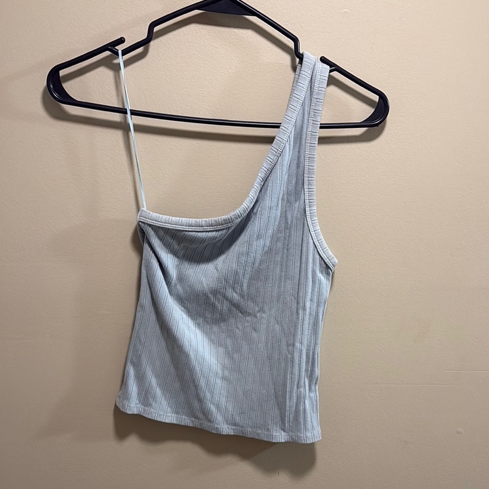 American Eagle Outfitters Blue Asymmetrical Ribbed Tank Top